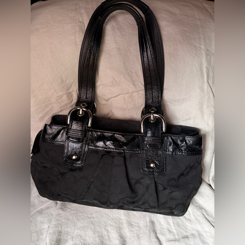Vintage Coach East West canvas leather Ashley shoulder bag